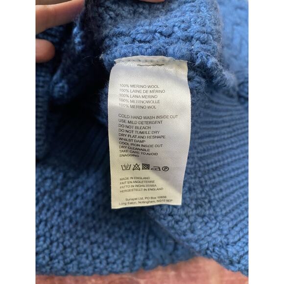 Sunspel Cableknit Jumper Sweater Merino Wool Irish Fishermen Crewneck Sz M Blue - Picture 7 of 9